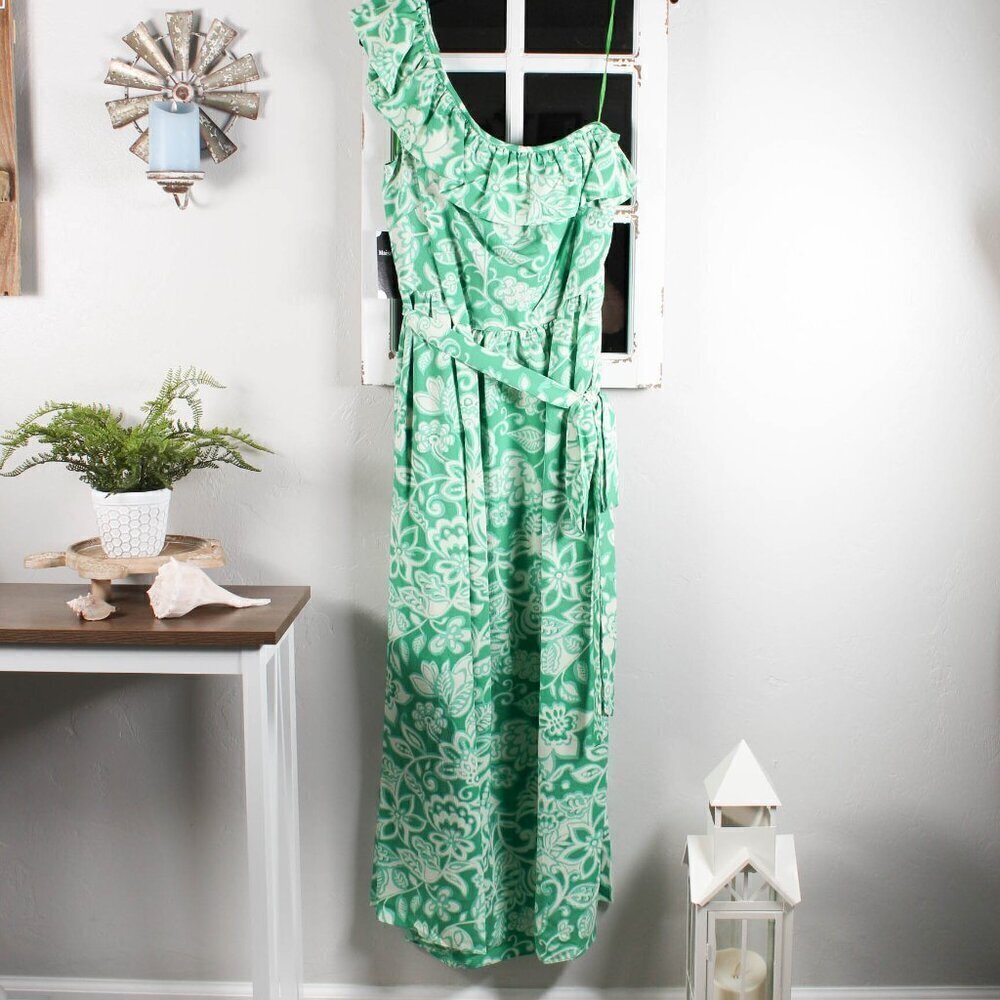 Maison Tara Floral One-Shoulder Maxi Dress 20W - Ivory & Green - New with Tags! - Picture 2 of 11